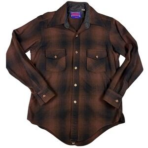 Vintage Ponderosa by Bardon Brown Shadow Plaid Wool Blend Flannel Shirt Mens M